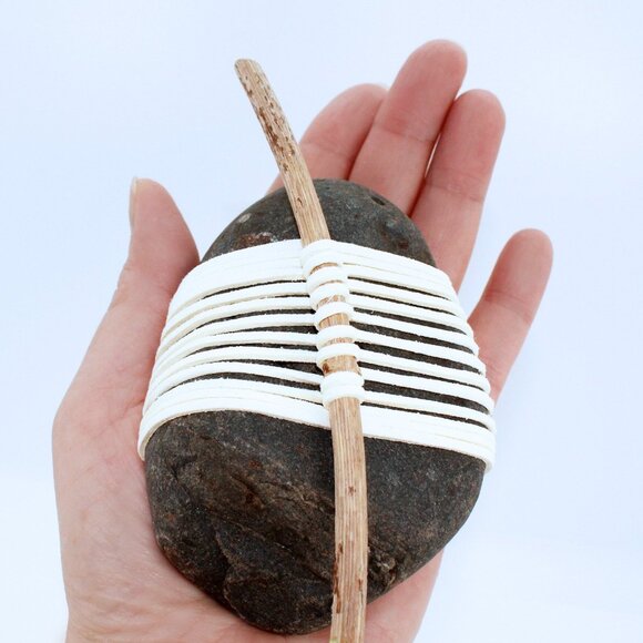 "Eternal Beauty" Wrapped Rock with twig handmade in Canada - Meditation stone - Picture 1 of 7